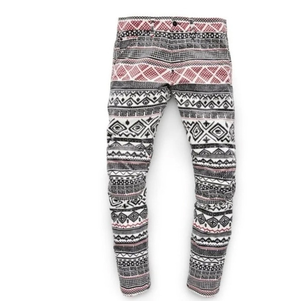 NWT G-Star Elwood X52 5622 3d Mayan Aztec Glyphs Print Jeans W24” xL30"